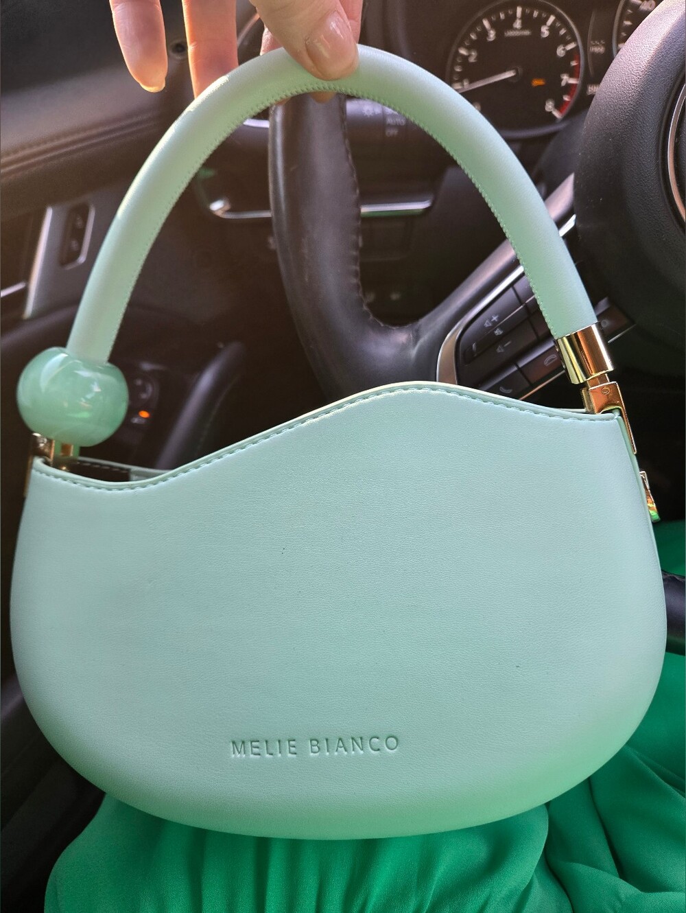 Melie Bianco Mint Green Top-Handle Mini Bag with Gold Accents